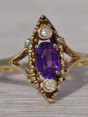Amethyst and Diamond Ring in Yellow Gold